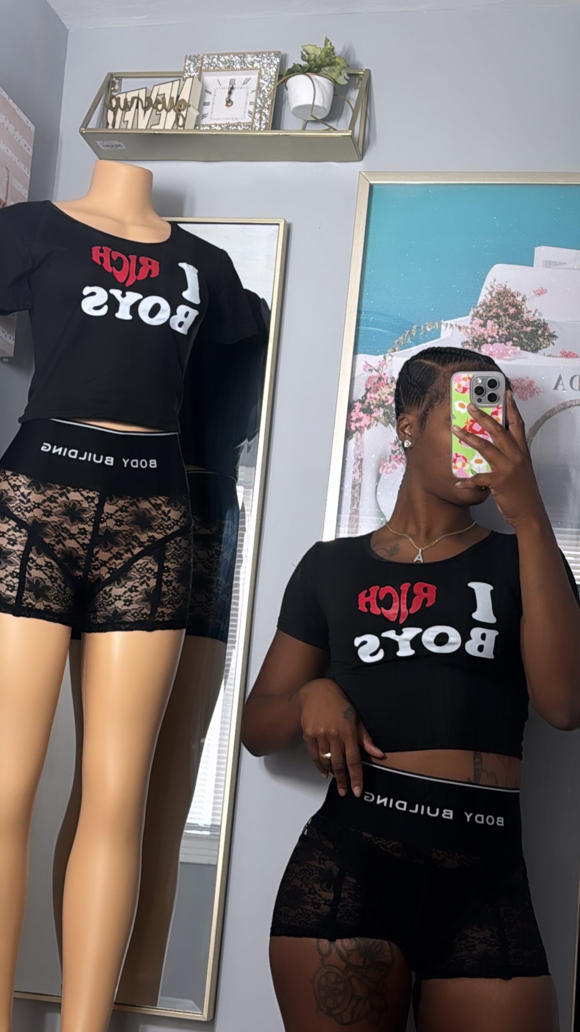 I Love Rich Boys Lace Shorts Set
