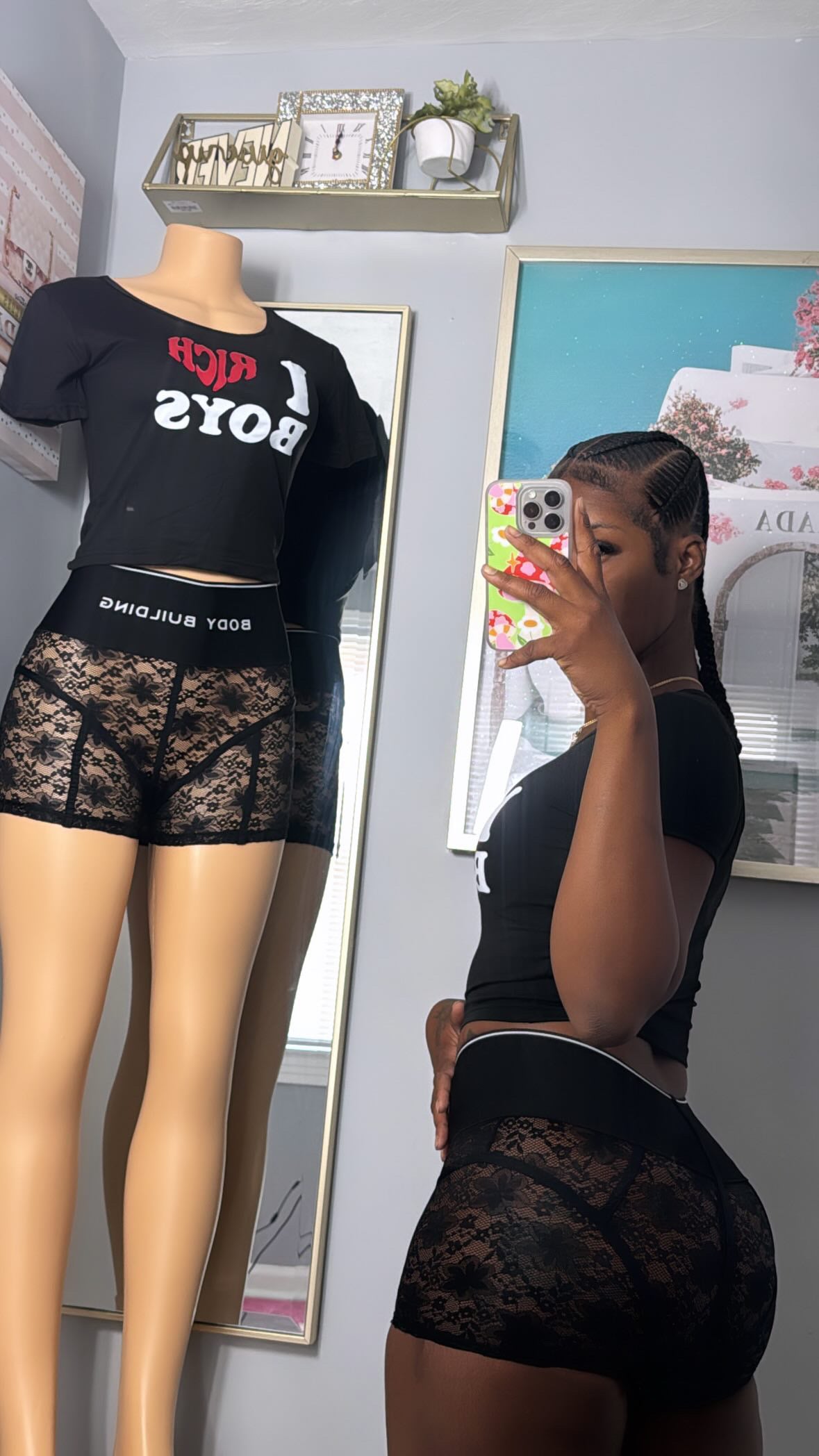 I Love Rich Boys Lace Shorts Set