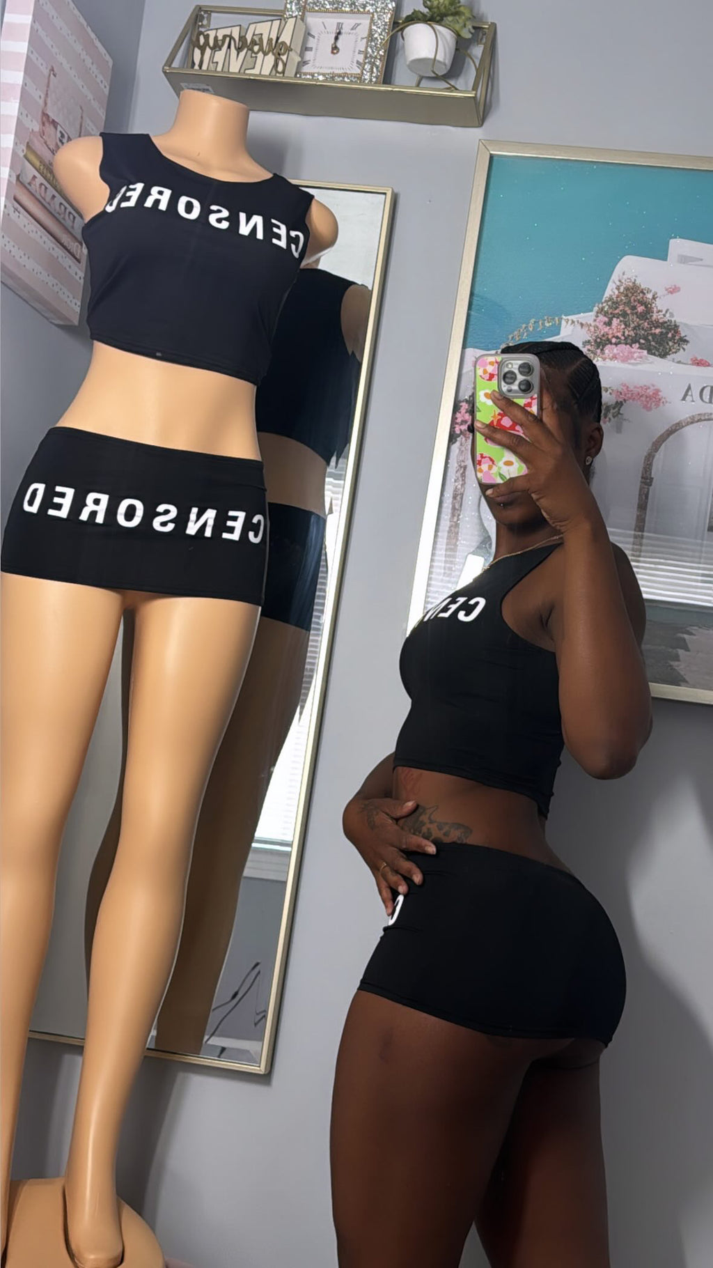 Censored Statement Skirt Set